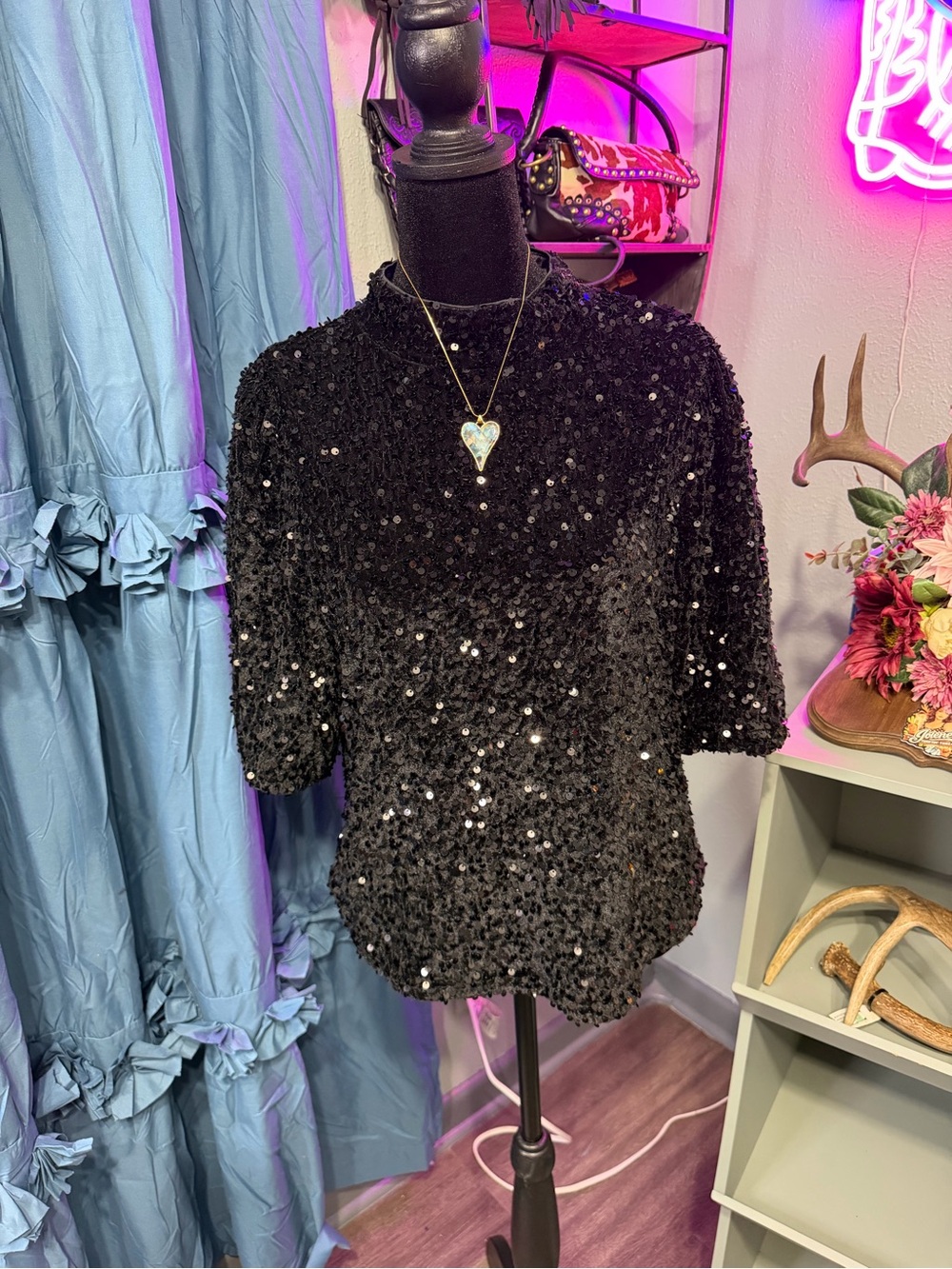 Nanette Lepore Black Sequin Back Zip Cocktail Party Top Large